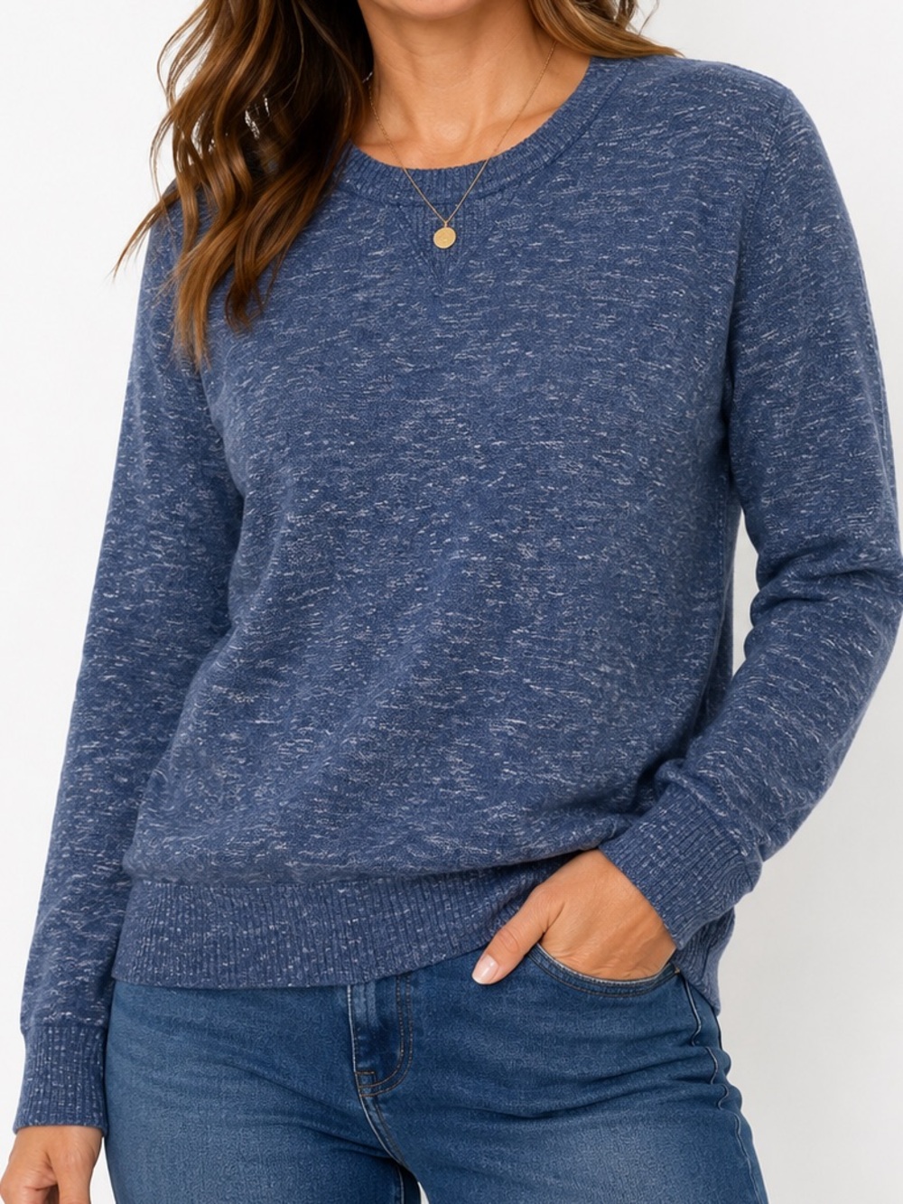 J.Crew Women’s 100% Cotton Marled Blue Crewneck Sweater Size Large